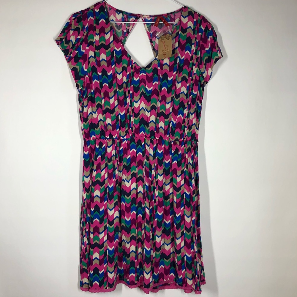 Red Camel Dress summer bright empire waist LARGE